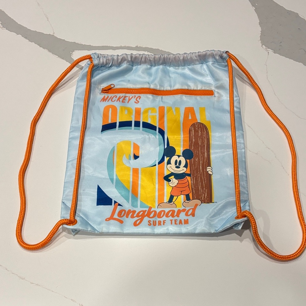 Disney..Mickey's Longboard Surf Team Kids Drawstring Bag - Light Blue & Orange